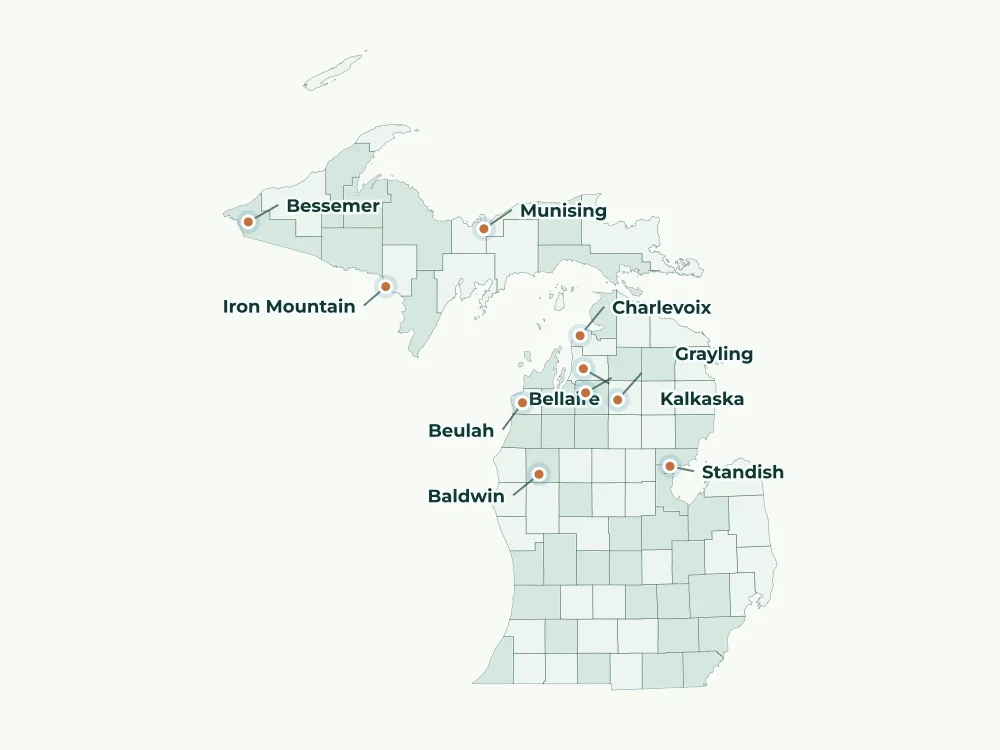 Map of Michigan showing service areas